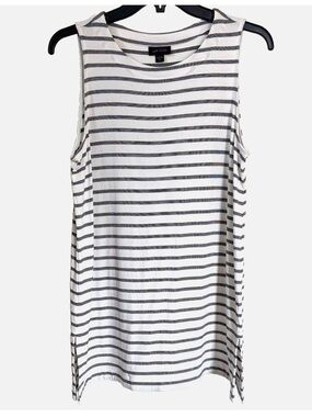 J Jill Wearever Tank M Tall Black White Stripe Sleeveless Tunic Travel Knit